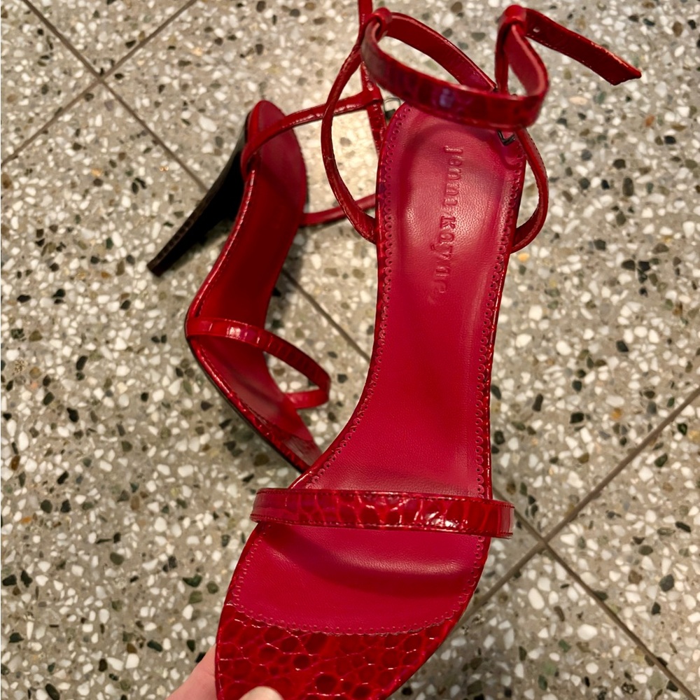 Jenni Kayne Red croc strappy heels, modern minimalist sexy party size 39 / 8